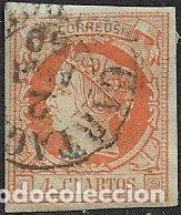 Sellos: 1860 Isabel II, EDIFIL n&ordm; 52 (o) matasello: fechador CARTAGENA, Murcia