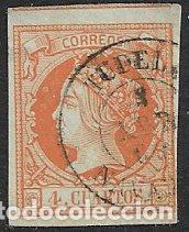 Sellos: 1860 Isabel II, EDIFIL n&ordm; 52 (o) matasello: fechador Tudela, Navarra