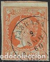 Sellos: 1860 Isabel II, EDIFIL n&ordm; 52 (o) matasello: fechador Tarrasa, Barcelona