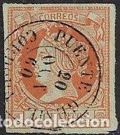 Sellos: 1860 Isabel II, EDIFIL n&ordm; 52 (o) matasello: fechador Puente Genil, C&oacute;rdoba