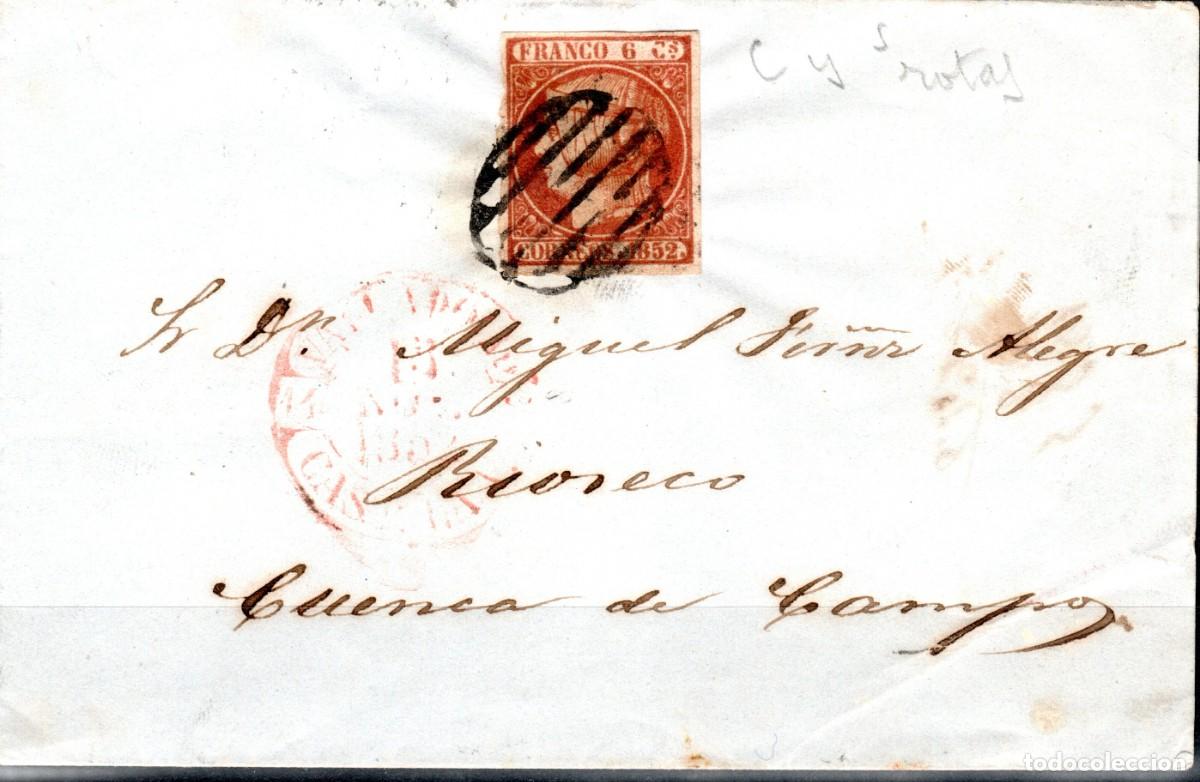 Sellos: EDIFIL 12 ISABEL II A&Ntilde;O 1852 (VARIEDAD...C Y S ROTAS). SOBRE DESTINO CUENCA DE CAMPOS (VALLADOLID)