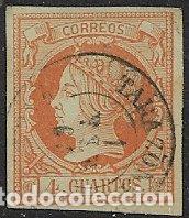 Sellos: 1860 Isabel II, EDIFIL n&ordm; 52 (o) matasello: fechador Tarazona, Zaragoza