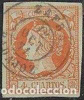 Sellos: 1860 Isabel II, EDIFIL n&ordm; 52 (o) matasello: fechador Zafra, Badajoz