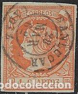 Sellos: 1860 Isabel II, EDIFIL n&ordm; 52 (o) matasello: fechador Sanl&uacute;car, C&aacute;diz