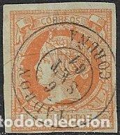 Sellos: 1860 Isabel II, EDIFIL n&ordm; 52 (o) matasello: fechador Padr&oacute;n, Coru&ntilde;a