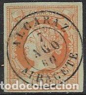 Sellos: 1860 Isabel II, EDIFIL n&ordm; 52 (o) matasello: fechador Alcaraz, Albacete