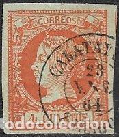 Sellos: 1860 Isabel II, EDIFIL n&ordm; 52 (o) matasello: fechador Calatayud, Zaragoza