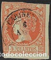 Sellos: 1860 Isabel II, EDIFIL n&ordm; 52 (o) matasello: fechador Cari&ntilde;ena, Zaragoza
