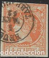 Sellos: 1860 Isabel II, EDIFIL n&ordm; 52 (o) matasello: fechador Reus, Tarragona