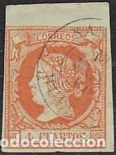 Sellos: 1860 Isabel II, EDIFIL n&ordm; 52 (o) matasello: fechador Sari&ntilde;ena, Huesca