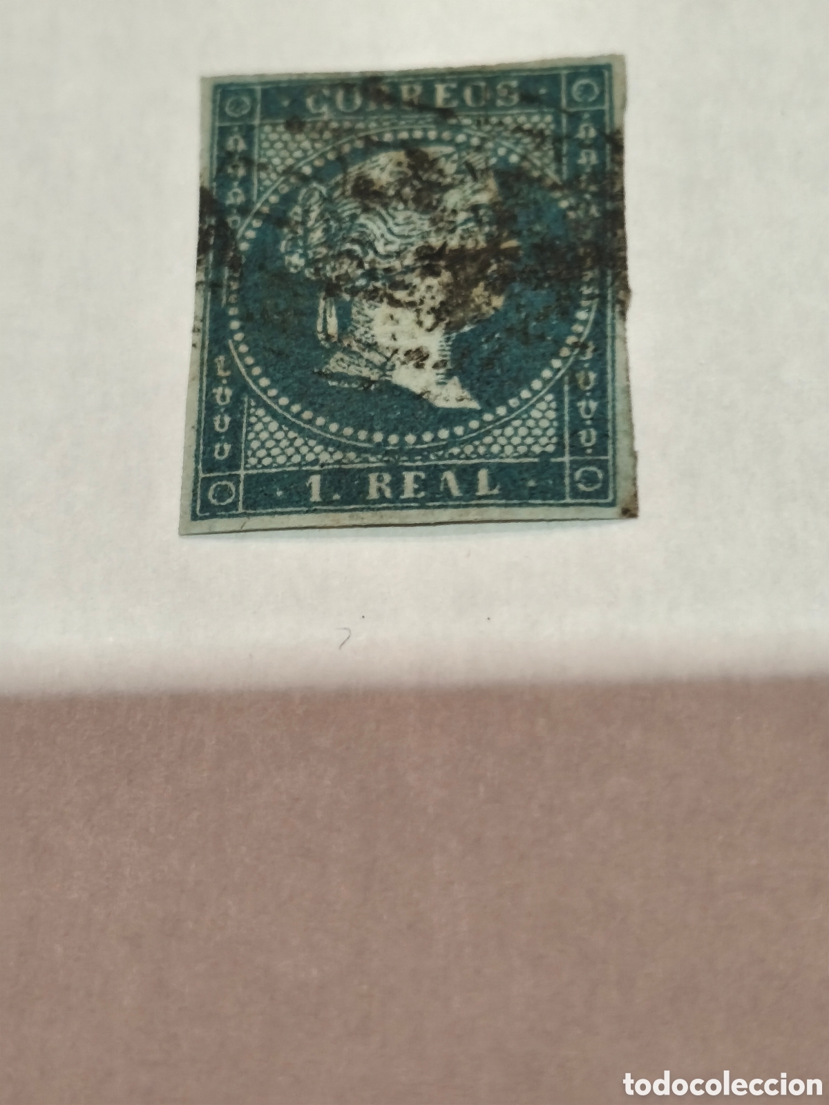 Briefmarken: Sello cl&aacute;sico de Espa&ntilde;a n 41 usado papel azulado verdoso 1 real azul muy escaso ver