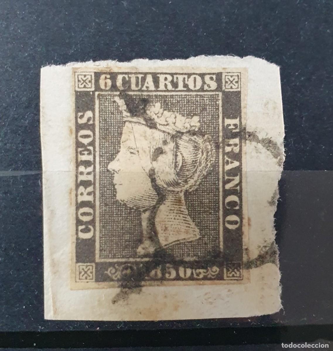 Sellos: EDIFIL 1A USADO ISABEL II ESPA&Ntilde;A 1850 FRAGMENTO PLANCHA II POSICION 21