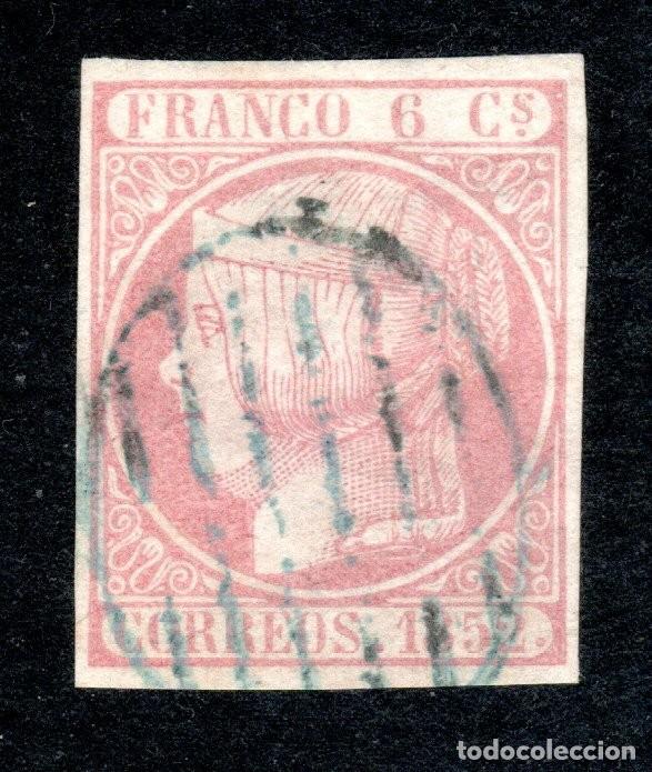 Sellos: EDIFIL 12 ISABEL II A&Ntilde;O 1852. MATASELLOS PARRILLA AZUL. VALOR CAT&Aacute;LOGO ESPECIALIZADO: 15,50 &euro;.