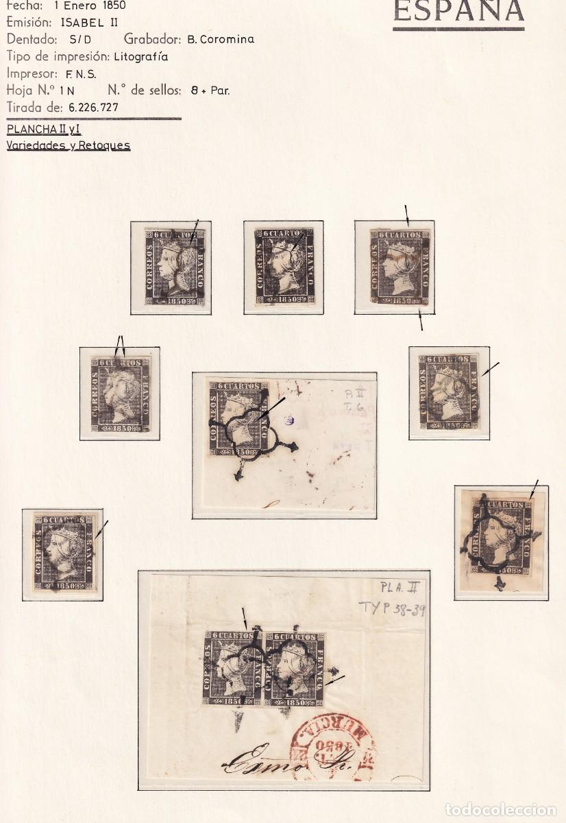 Selos: ESPA&Ntilde;A, 1850 EDIFIL N&ordm; 1, 1A, 6 cu. negro, Conjunto de sellos con variedades y retoques,