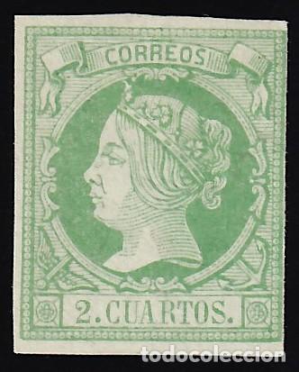 Timbres: ESPA&Ntilde;A, 1860 EDIFIL N&ordm; 51 (*), 2 cu. verde.