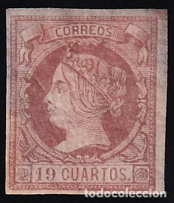 Stamps: ESPA&Ntilde;A, 1860 EDIFIL N&ordm; 54 /*/, 19 cu. casta&ntilde;o s. salm&oacute;n.