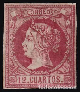 Sellos: ESPA&Ntilde;A, 1860 EDIFIL N&ordm; 53 /*/, 12 cu carm&iacute;n.