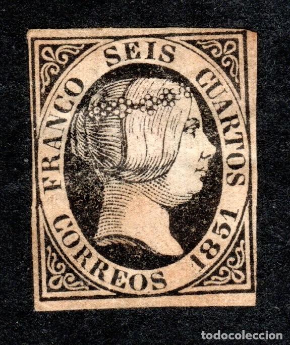 Sellos: EDIFIL 6 ISABEL II. A&Ntilde;O 1851. VALOR CAT&Aacute;LOGO: 375 &euro;. MH * (SALIDA: 0,01 &euro;.).