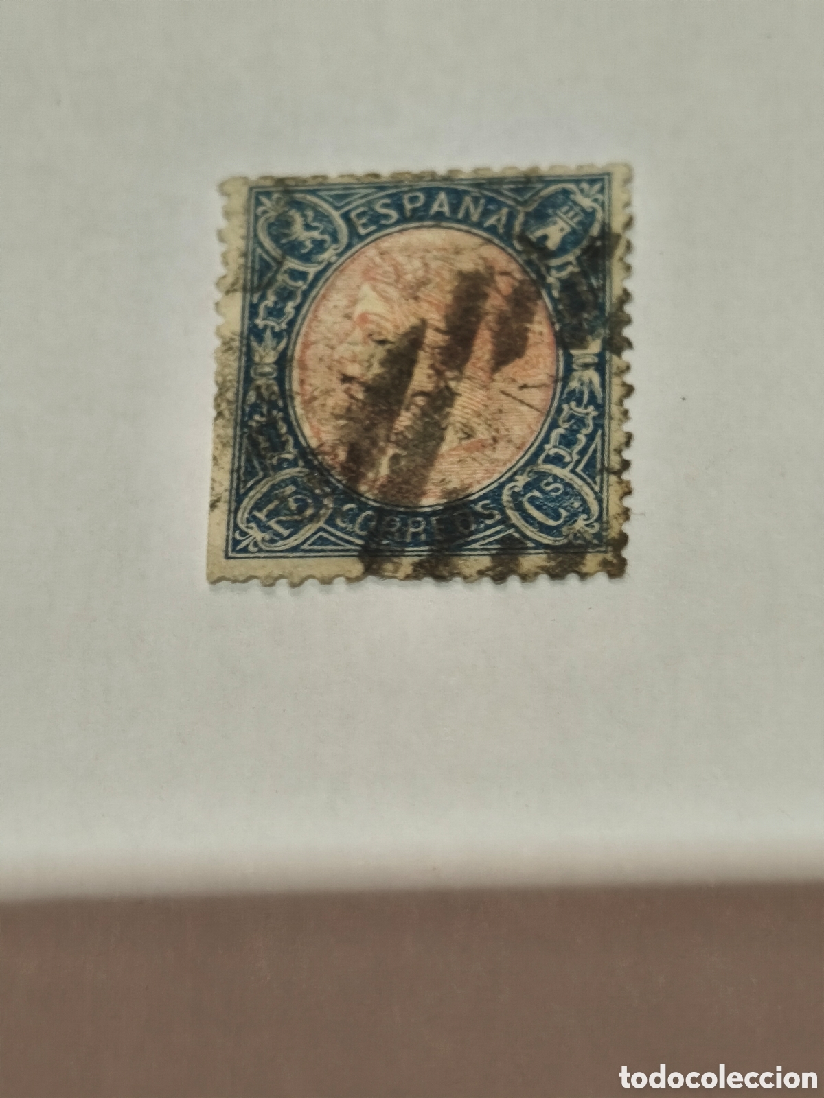 Briefmarken: Sello cl&aacute;sico de Espa&ntilde;a n 70 usado parrilla negra 12 cuartos azul y rosa ver im&aacute;genes