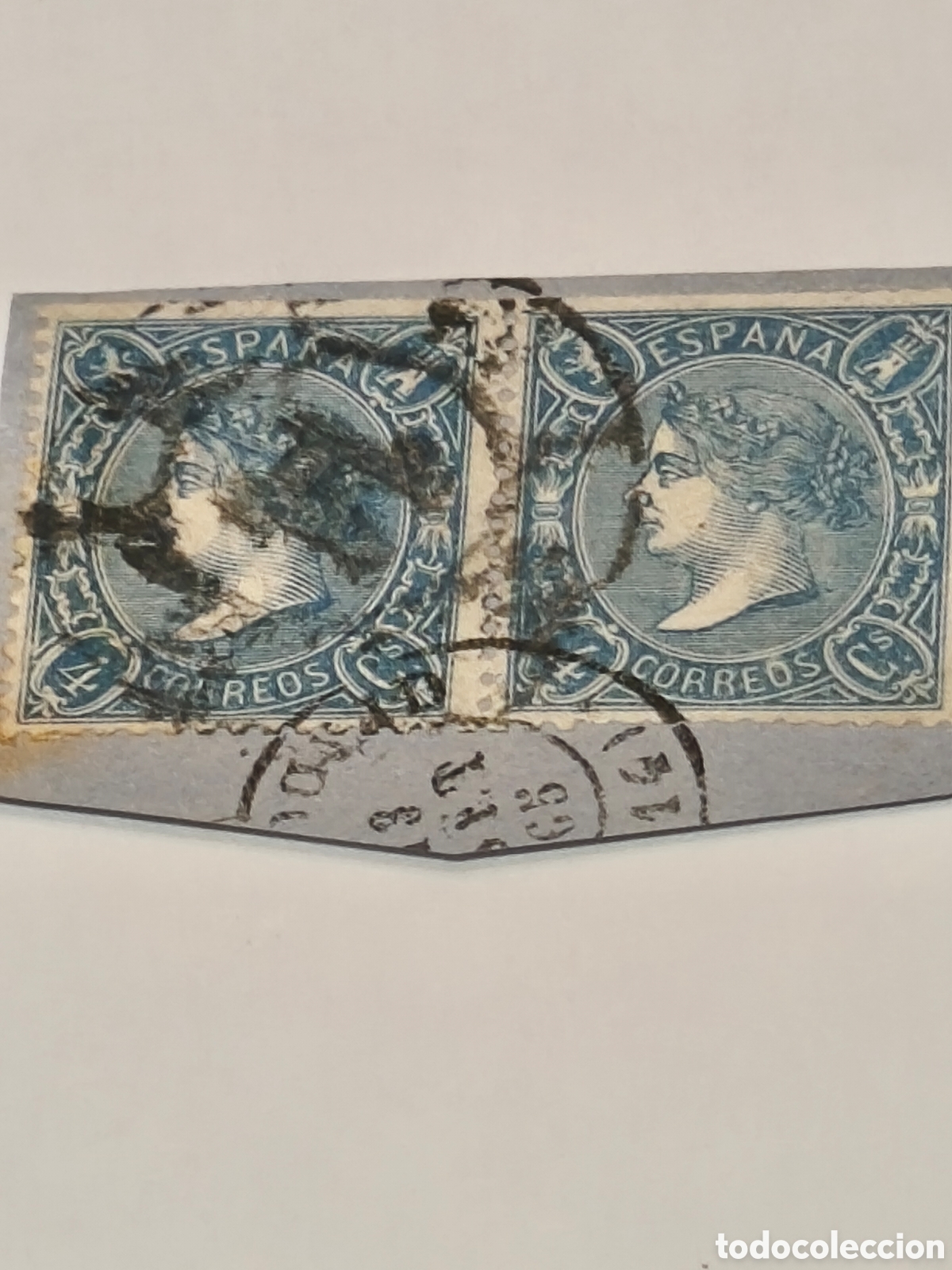 Sellos: Pareja de sellos cl&aacute;sicos n 75 ,usada sobre fragmento historia postal 4 cuartos azul ber