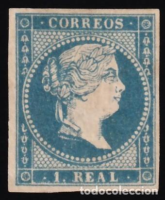 Sellos: ESPA&Ntilde;A, 1855 EDIFIL N&ordm; 49 /*/, 1 r. azul