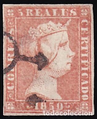 Timbres: ESPA&Ntilde;A, 1850 EDIFIL N&ordm; 3, 5 r. rojo,