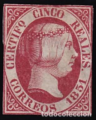 Stamps: ESPA&Ntilde;A, 1851 EDIFIL N&ordm; 9 (*), 5 r. rosa