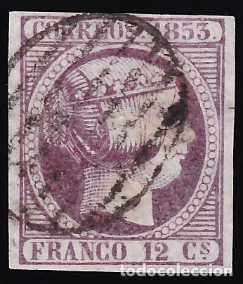 Francobolli: ESPA&Ntilde;A, 1853 EDIFIL N&ordm; 18, 12 cu. violeta