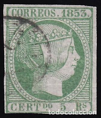 Sellos: ESPA&Ntilde;A, 1853 EDIFIL N&ordm; 20, 5 r. verde.