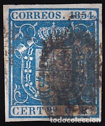 Sellos: ESPA&Ntilde;A, 1854 EDIFIL N&ordm; 27, 6 r. azul