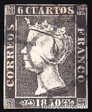 Sellos: ESPA&Ntilde;A, 1850 EDIFIL N&ordm; 1, 6 cu. negro,