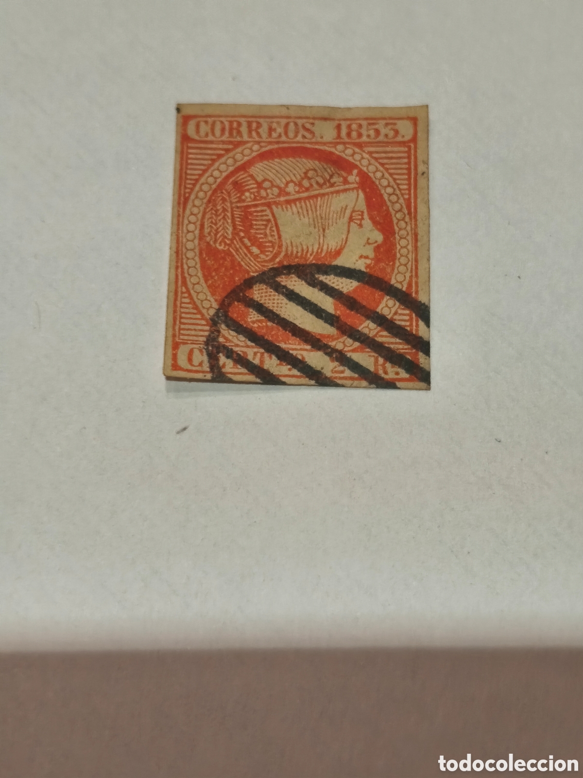Sellos: Sello cl&aacute;sico de Espa&ntilde;a n 19 muybescasoj usado 2 reales rojo parrilla negra ver imagenes