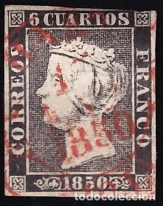 Sellos: ESPA&Ntilde;A, 1850 EDIFIL N&ordm; 1, 6 cu. negro, [Tipo I. / Mat. Baeza.]