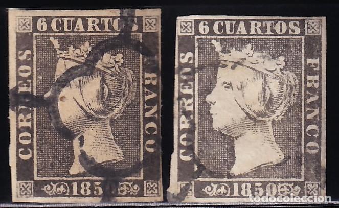Sellos: ESPA&Ntilde;A, 1850 EDIFIL N&ordm; 1A, 1Ap, 6 cu. negro, [Tipo II. / Papel fino y grueso.]