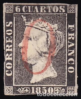 Sellos: ESPA&Ntilde;A, 1850 EDIFIL N&ordm; 1, 6 cu. negro, [Tipo I. Matatasellos de Porteo &rdquo;0&rdquo; de ALICANTE.]
