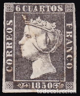 Sellos: ESPA&Ntilde;A, 1850 EDIFIL N&ordm; 1A, 6 cu. negro, [Tipo II.]
