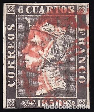 Sellos: ESPA&Ntilde;A, 1850 EDIFIL N&ordm; 1A, 6 cu. negro, [Tipo II. / Mat. Baeza.]
