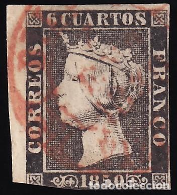 Sellos: ESPA&Ntilde;A, 1850 EDIFIL N&ordm; 1, 6 cu. negro [Tipo I. / Mat. Fechador Baeza.]