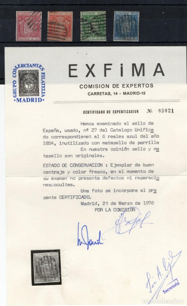 Sellos: PC906 Sellos Espa&ntilde;a a&ntilde;o 1854 EDIFIL 24/27&ordm; sellos originales en usado CON CERTIFICADO v.c. 680 &euro;