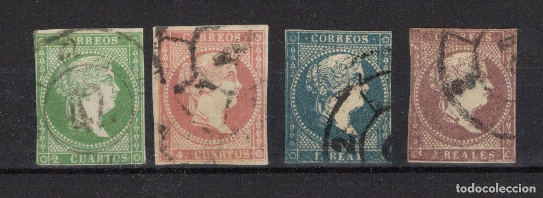 Sellos: PC913 Sellos Espa&ntilde;a a&ntilde;o 1857/60 EDIFIL 47/50&ordm; sellos originales en usado v.c. 449 &euro;