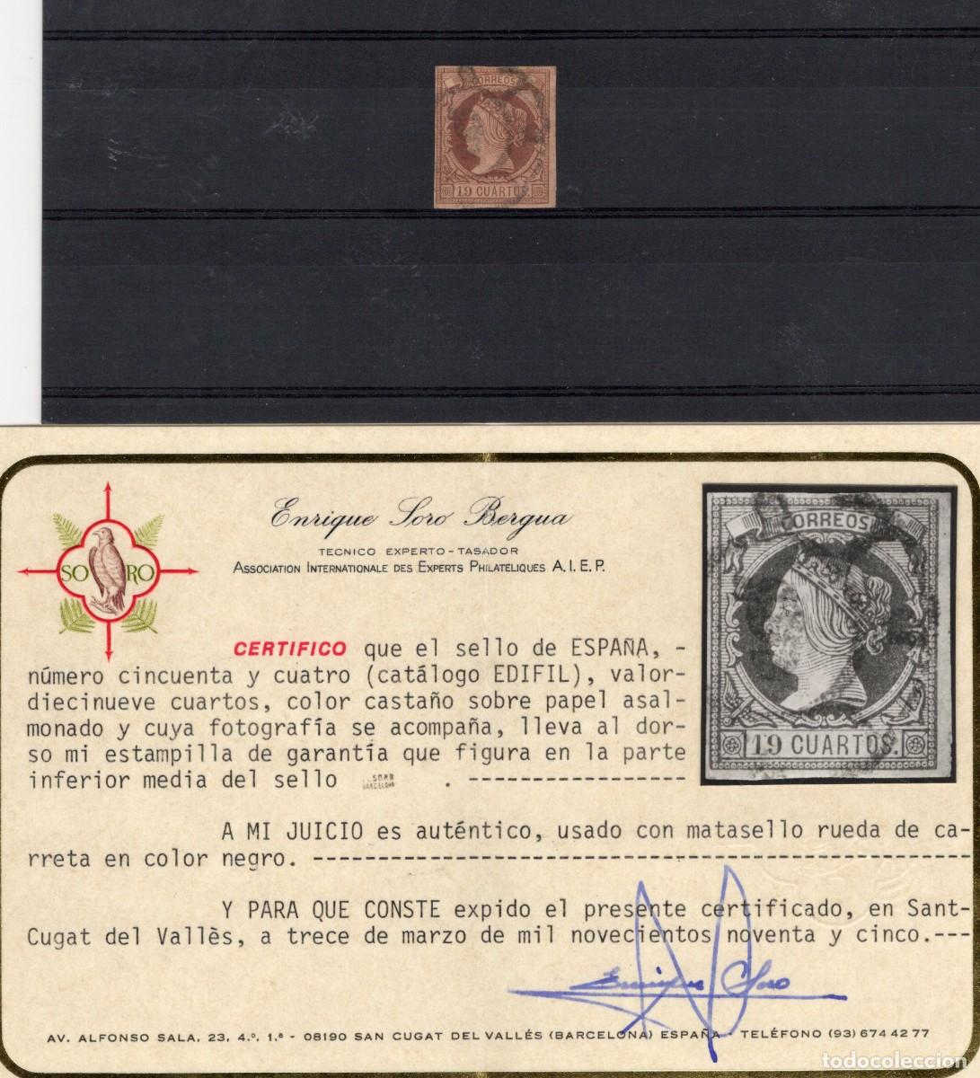 Sellos: PC915 Sellos Espa&ntilde;a a&ntilde;o 1860/61 EDIFIL 54&ordm; sello original en usado CON CERTIFICADO v.c. 2065 &euro;