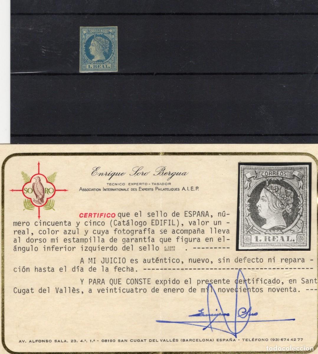 Sellos: PC916 Sellos Espa&ntilde;a a&ntilde;o 1860/61 EDIFIL 55* sello original en NUEVO CON CERTIFICADO v.c. 385 &euro;