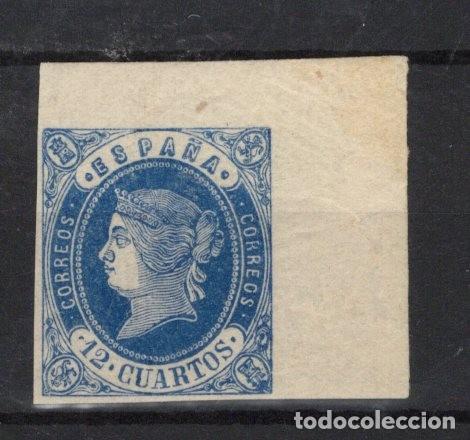 Sellos: PC919 Sellos Espa&ntilde;a a&ntilde;o 1862 EDIFIL 59* sello original en NUEVO esquina pliego v.c. 62 &euro;