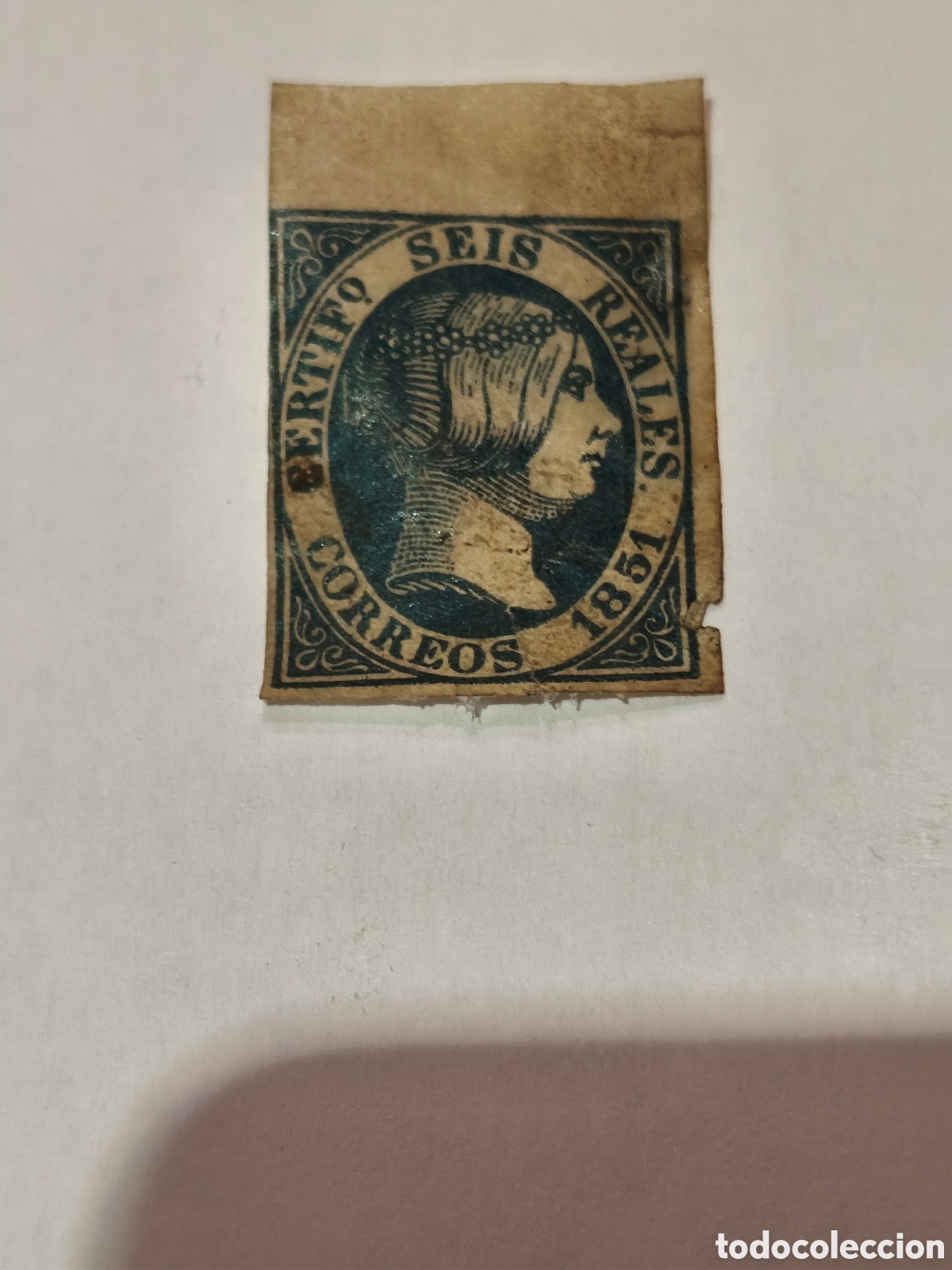 Sellos: Sello cl&aacute;sico de Espa&ntilde;a n 10 nuevo con su goma borde de hoja ** 6 reales azul ver