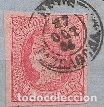 Sellos: 1864 Isabel II, EDIFIL n&ordm; 64 (o) matasello REUS, Tarragona, sobre fragmento