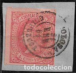 Sellos: 1864 Isabel II, EDIFIL n&ordm; 64 (o) matasello TOLOSA, Guip&uacute;zcoa, sobre fragmento