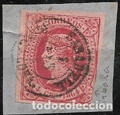 Sellos: 1864 Isabel II, EDIFIL n&ordm; 64 (o) matasello SABADELL, Barcelona, sobre fragmento