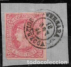 Sellos: 1864 Isabel II, EDIFIL n&ordm; 64 (o) matasello VERGARA, Guip&uacute;zcoa, sobre fragmento