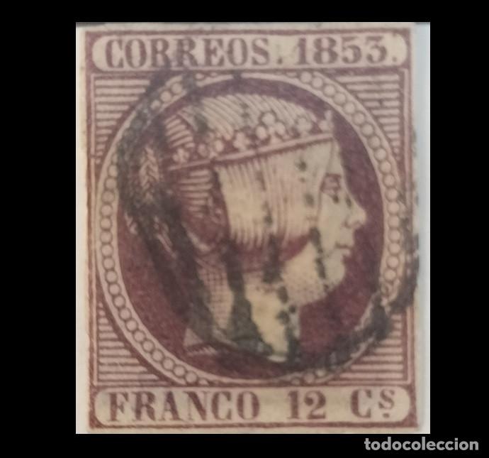 Sellos: Edifil 18 AUTENTICO Isabel II sello usado Espa&ntilde;a a&ntilde;o 1853 (RefQK)