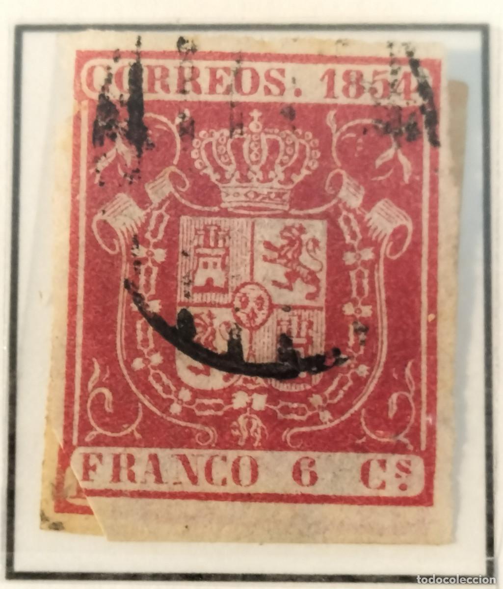 Sellos: Edifil 24 sello AUTENTICO usado Escudo de Espa&ntilde;a a&ntilde;o 1854 (RefQK)